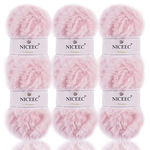 Image of NICEEC Faux Fur Yarn Super Soft, Chunky & Fluffy, Eyelash Yarn for Crochet & Knitting(Total Length 210yds /10.6oz) - Light Sakura Pink /300g