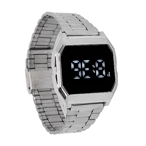 Asixxsix Reloj Digital, Relojes de Pulsera Deportivos con Control Táctil LED con Correa de Acero Inoxidable, Función de Luz Nocturna con Temporizador de Alarma con Cierre Plegable (Plata)