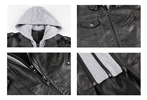 Crysully Men Classic Leather Style Faux Leather Multi Pocket Windproof Motorbike Jacket Grey #TOP3