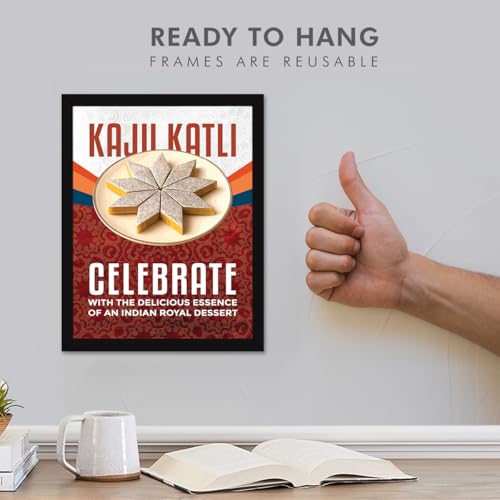 Image of Chaka Chaundh - kaju barfi wall art poster frame Sweets Mithai shop and confectionery store wall art framed quotes decor item - Restaurant cafe food Deserts poster frame decoration items - 14 X 11 inches
