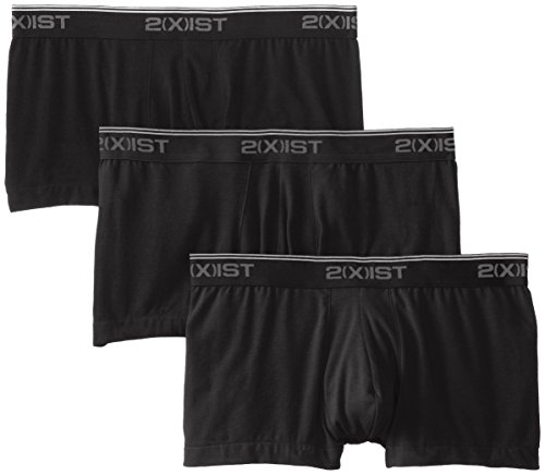 2(X)IST Men's Cotton Stretch No Show Trunk 3-Pack, Black/Black/Black, Large
