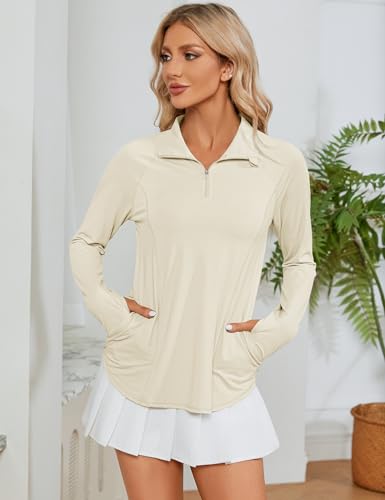 Image of LOMON Women Long Sleeve Shirts Sun Protection 1 /4 Zip Summer Quick Dry Hiking Shirts Quarter Zip Pullover for Women