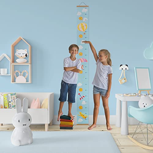 Rubyroo Baby Growth Chart - Growth Chart For Kids - Nursery Or Toddler Room Wall Decor For Boy - Removable Roll Up Canvas Children Height Measure Chart With Wood Frame - 7.9" X 79" Adventure Theme #TOP6