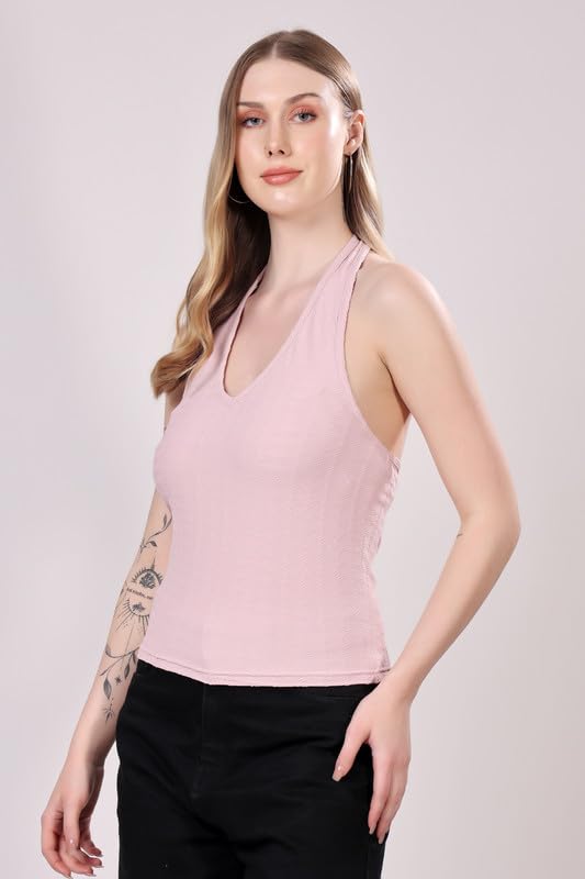 Image of London Hills Women's Cotton Slim Fit Tank Top Halter Neck Tops Stylish | Backless Tops | Halter Neck Top | Backless Tank Tops