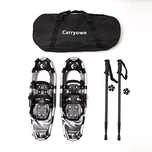 Carryown 3 In 1 Light Weight Snowshoes Set For Adults Men Women Youth Kids, Aluminum Alloy Terrain Snow Shoes With Trekking Poles And Carrying Tote Bag (Black,21") #TOP13