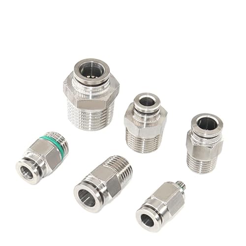 SS304 SS316 Stainless Steel External Thread Straight PU Hose Connector Pneumatic One Key Connector 2Pcs(PMF Female diaphragm intubation)