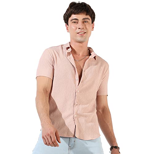 Image of CAHOOT Men's Button Up Shirt for Casual Wear | Regular Fit | Poly Lycra Shirt Crafted with Short Sleeve & Enhanced Stretch Comfort Fit for Everyday Wear