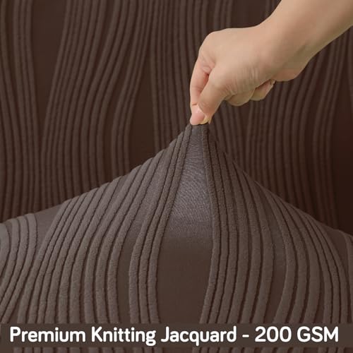 Image of HOKIPO 200 GSM Premium Knitting Jacquard Elastic Dining Table Chair Cover Set of 6, 'Nestiva Series' Chocolate Brown (AR-6072-BR)