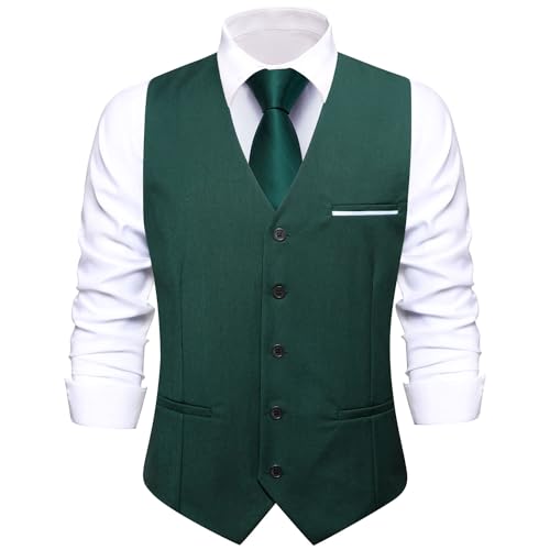 Image of Hi-Tie Men's Formal Suit Vest Solid Fit Vest for Men 3 Pockets V Neck Waistcoat Business Wedding Casual