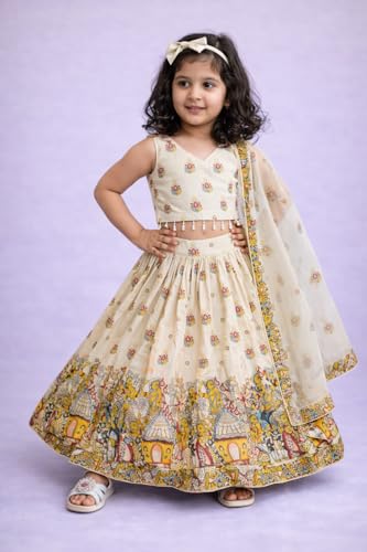 Image of Delima Fashion Girls Printed Lehenga Choli Set with Dupatta | Kids Ethnic Wear for Wedding, Festival & Party | Lightweight Traditional Outfit for Girls