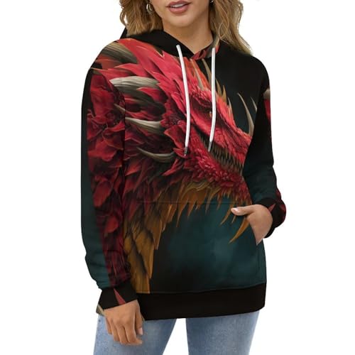 Sweat à capuche dragon rouge pull de chasse décontracté pour automne
