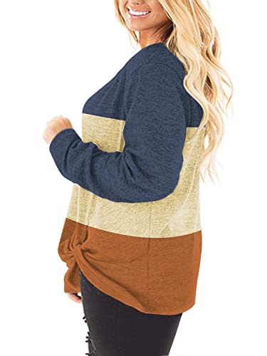 Image of DOLNINE Womens Plus Size Knotted Tops Long Sleeve Tee Shirts Loose Casual Blouse