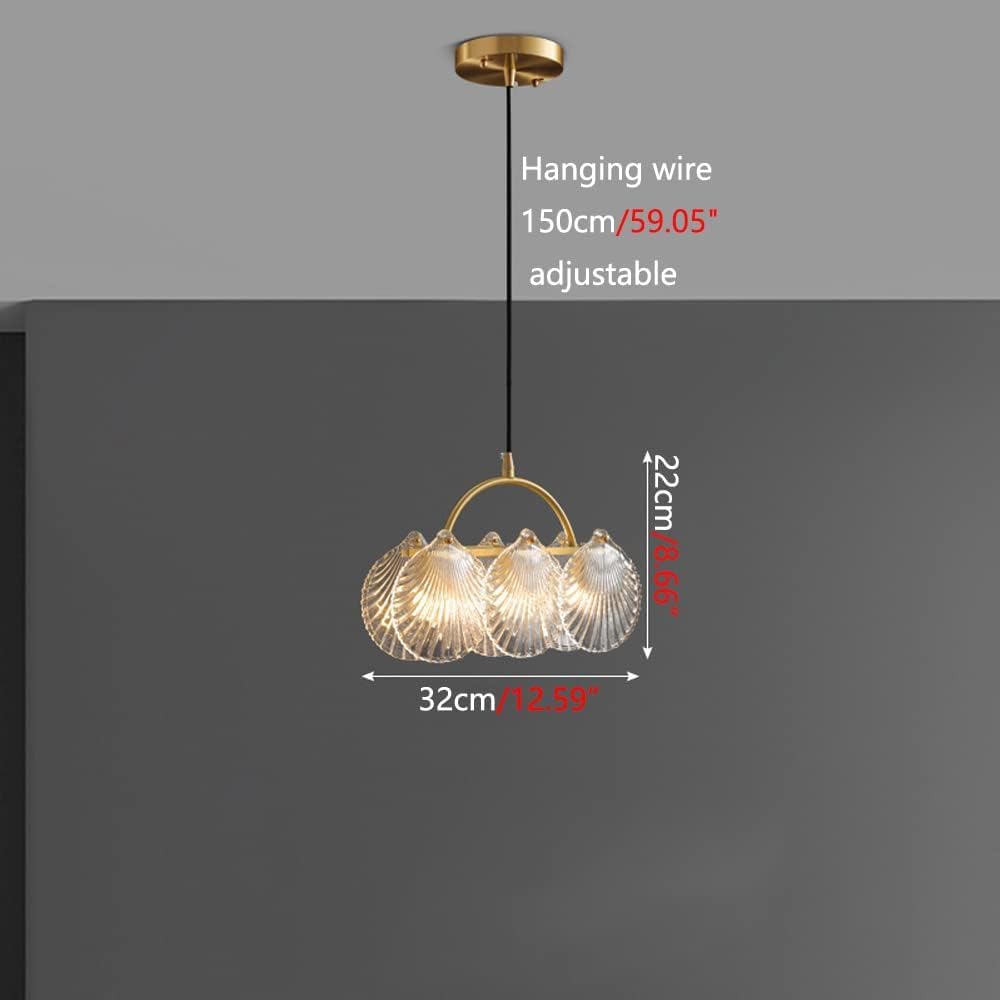 Lampadari a sospensione in rame antico Lampadario a conchiglia in vetro a coste Lampadario moderno a sospensione nordico Lampadario a isola lineare Lampadario costiero Boho per sala da pranzo Tavolo