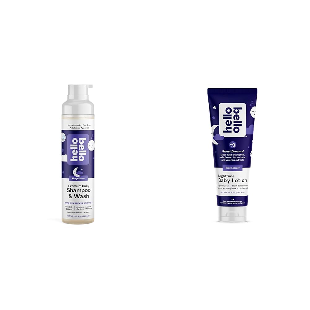 Hello BelloNighttime Shampoo & Body Wash 10 FL Oz and Premium Baby Lotion 8.5 FL Oz Bundle - Sleep Sweet Scent