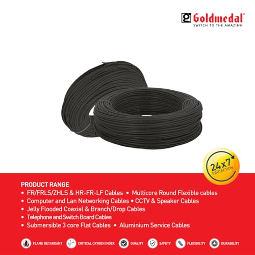 Image of Goldmedal 2.5 Sq mm Flame Retardant Electric Wire | 45 Meter PVC Insulated Single Core Copper Wire | Flexible Electrical Cable for Home, Domestic & Industrial Use | (Black)