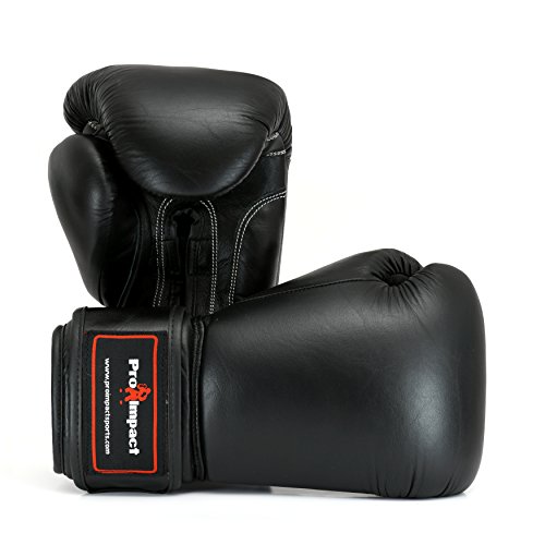Pro Impact Genuine Leather Boxing Gloves Black - Durable Knuckle Protection W/Wrist Support For Boxing Mma Muay Thai Or Fighting Sports Training/Sparring Use (14 Oz) #TOP2