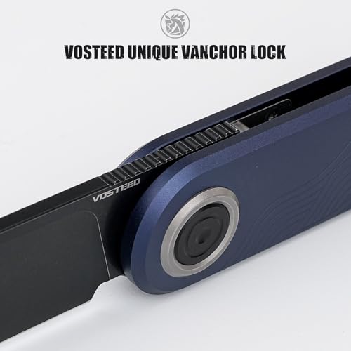 Image of Vosteed Corgi V EDC Pocket Knife - 2.36 inch 14C28N Black Stonewash Blade - Patented Vanchor Lock, Dark Slate Blue Aluminum Handle - Camping, Hunting Knives - A3723