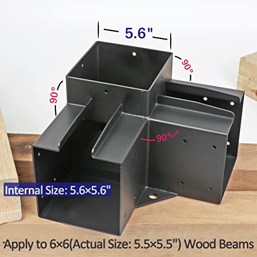 Antsky 4 Pack Stainless Steel 3-Way Right Angle Corner Brackets With Screws For 6X6Inch(Actual: 5.5X5.5Inch) Wood Beams，Pergola/Gazebo Kit (Black Finish) #TOP2