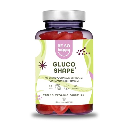 Gluco Shape, 60 Gominolas para el control del apetito y apoyo a la digestión. Con Canela de Ceilán, Chaga, Cromo. 60 Días, Vegano. BeSoHappy