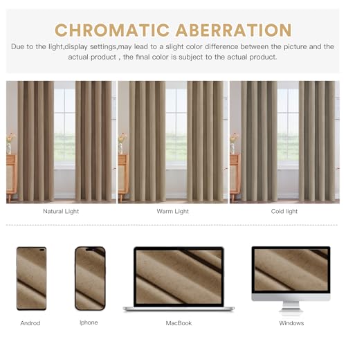 Image of PrinceDeco Linen Blackout Curtains 90 Inch Length Room Darkening Curtains with Natural Slubs & Grayish (Not Solid) Black Out Curtains for Bedroom Full Light Blocking Drapes - Heathered Macchiato