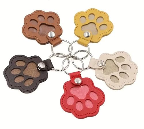 UOCAI 5pcs Pet Memorial Keychain Set,PU Leather Cat Paw Keychains, Pets Hair Storage Pouch Durable & Cute with Metal Ring Emotional Gift for Pet Loss Dog & Cat Lovers Key Bag Accessories