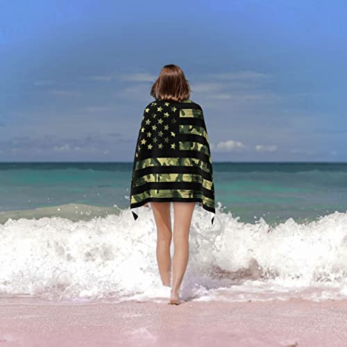 Jasmoder American Flag With Green Camo Microfiber Bath Towel Quick Dry Absorbent Oversized Plush Beach Blanket For Sports Travel Pool Swimming Bathroom #TOP6