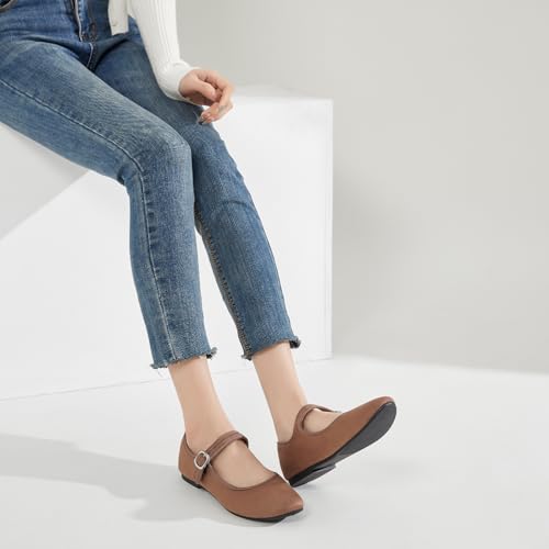 Image of BABUDOG Womens Mary Jane Flats with Strap,Faux Suede Black Flats Shoes,Flats Shoes Women Dressy Comfortable