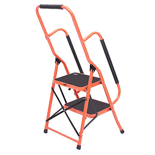 LUISLADDERS Folding 2-Step Safety Step Ladder Padded Side Handrails Portable Heavy Duty Ladders for Kitchen, Home and Office 330lbs