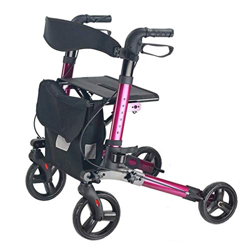 MYJZY Déambulateur portable pour personnes âgées, mobilité réduite avec siège, aide à la marche pliable en alliage d'aluminium 4 roues réglables en hauteur, violet