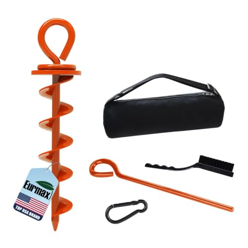 Image of Eurmax USA Heavy Duty Dog Tie Out Stake, No-Tangle In Ground Anchor Runner for Large Dogs up to 210 Lbs - Perfect for Yard, Beach and Camping (Medium,Orange)