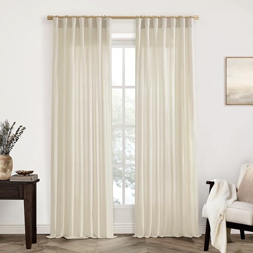 XTMYI Coastal Beach Curtains for Living Room,Sand Beige Light Colored Linen Sheer Cortinas para Cuarto Sala Elegantes Modernas 2023 Con Cortinas Transparentes,102 Inch Long,2 Pieces