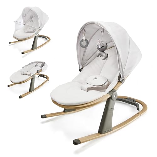 Kinderkraft ELSU Hamaca bebé 2 en 1, Silla macedora, Columpio bebe, Balancin para bebés 0-9 kg, Capota con mosquitera y 2 juguetes, Respaldo en 3 posiciones, increíblemente ligera - 2,5 kg