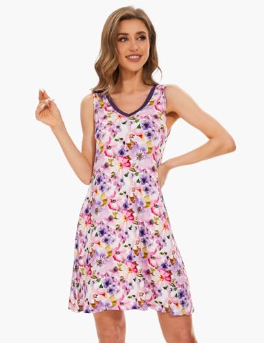 Image of GYS Cooling Bamboo Viscose Nightgowns for Women, Lightweight Sleeveless V Neck Sleep Shirt for Hot Sleepers, Soft Night dress