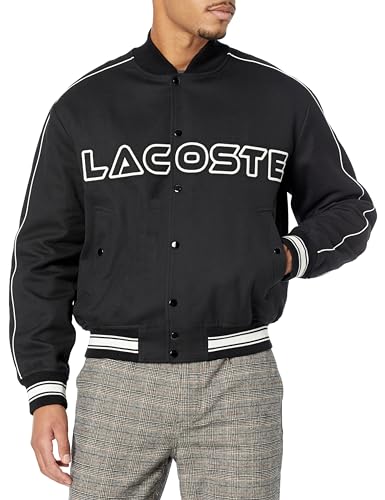 Lacoste Men's Embroidered Cotton Twill Teddy Jacket, Black, Medium