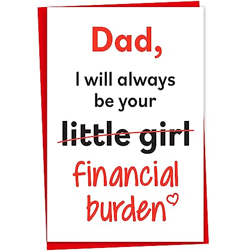 Dad Birthday Card from Daughter, Funny Birthday Card for Dad, Fathers Day Greeting Gift from Teenage or Adult Daughter, Father I Will Always Be Your Financial Burden, Blank Inside