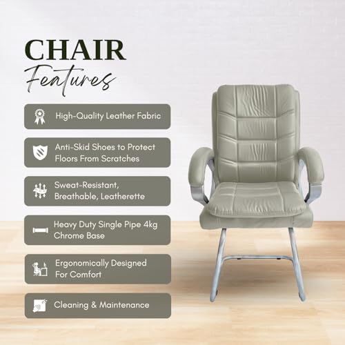 Image of activa Executive Office Visitor Chair | Ergonomic Relax Chair for Study, Home, Reception| Comfortable Cushioned Seat Back, Double Pipe Frame with Arm Rest Guest Seating (2, Beige, Star)