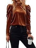 Floerns Women's Gigot Long Sleeve Mock Neck Velvet Party Blouse Tops Rust Brown M