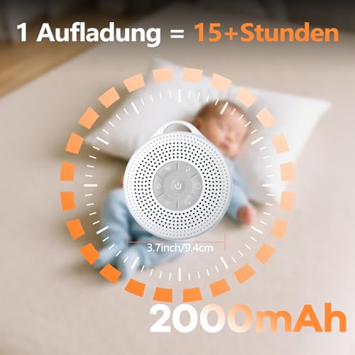White Noise Machine Babys, 21 Beruhigende White Noise Machine, 2000amh Akku mit Langer Lebensdauer, Weißes Rauschgerät Baby mit Timerfunktion, Einschlafhilfe für Erwachsene (Grau)