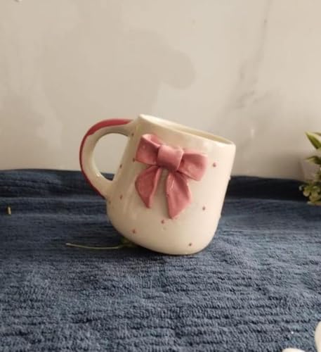 Image of Cute Pink Bow Ceramic Mug for Coffee Tea Milk | 3D Bow Design Gift Mug for Girls Women Kids | Premium Glazed Polka Dot Finish (2)