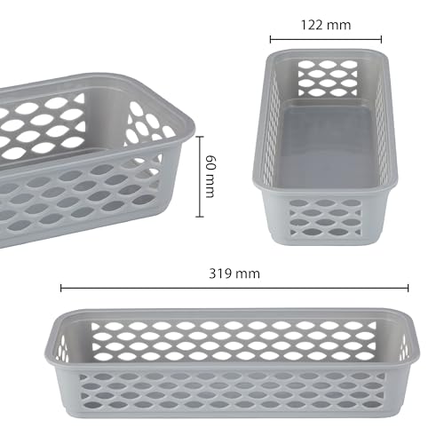 Image of RATAN PLASTICWARE Diana Tray Rectangular-Narrow (Pack of 6) Plastic Storage for Desk Basket /Organizers for Stationery, Jewellery, Tools,Kitchen, Office-Daiso Grey