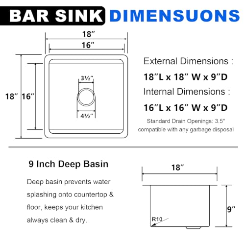 Image of 18x18 Inch Undermount Black Bar Sink, 18 Inch Gunmetal Black 16 Gauge Stainless Steel Single Bowl Workstation Under Counter Small Kitchen Sink for Wet Bar Prep Laundry RV Outdoor with Cutting Board