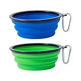 Dog Bowl Pet Collapsible Bowls, 2 Pack Collapsible Dog Water Bowls for Cats Dogs, Portable Pet Feeding Watering Dish for Walking Parking Traveling with 2 Carabiners (Blue+Green, Medium)