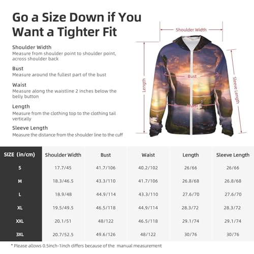 UPF 50+ Sun Protection Hoodie Rash Guard Long Sleeve Sun Shirt Waterfall at Sunset UV Shirt Full Zip Jacket2