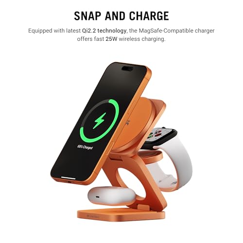 Image of DailyObjects Surge Foldaway 3-in-1 Qi2.2-Certified MagSafe-Compatible Wireless Charger with 25W Fast Charging, Premium Compact Design, Charges iPhone, AirPods & Apple Watch - Orange