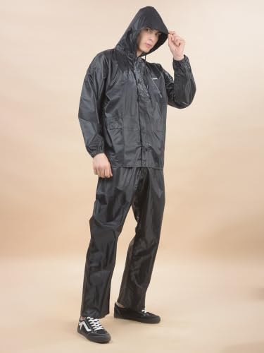 Image of Dollar Men's Waterproof PVC Raincoat Set | Zipper & Button Closure | Hood & Pocket | Full Sleeve Jacket Pant Rainwear Suit | Lightweight Leakproof Rain Protection for Outdoor, Biking, Riding