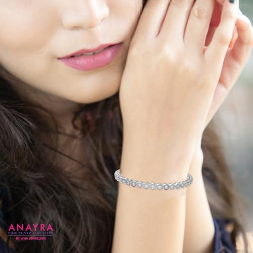 Image of 925 Sterling Silver Adjustable Bracelet for Women | Solitaire Heart Crystal Tennis Design | Elegant Sparkling Daily Wear Jewellery | Stylish Gift for Girls & Women