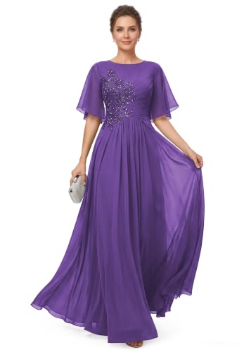 Liopus Purple Mother of The Bride Dresses with Lace Appliques US16