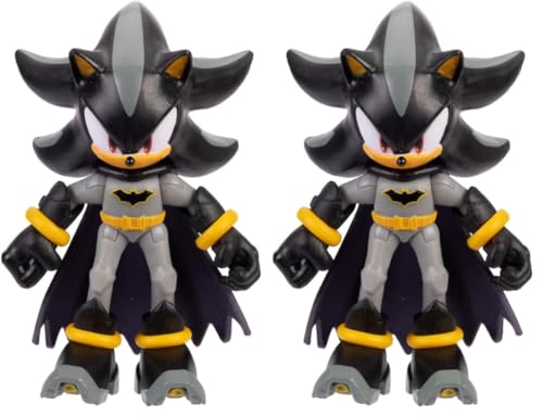 DC x Sonic – Shadow como Batman 6 cm, Figura de acción, Licencia Oficial Jakks Pacific, Alta articulación y diseño detallado, Packaging coleccionista (Paquete de 2)