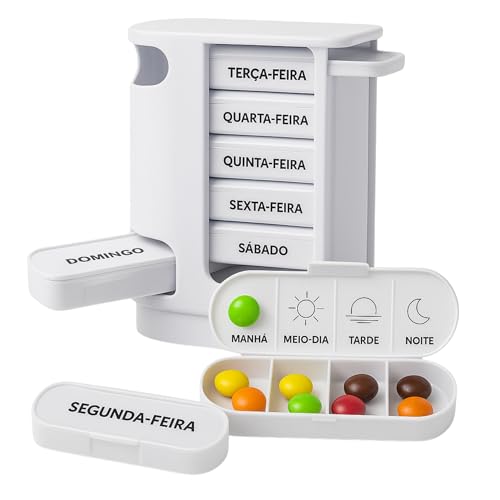 Porta Comprimido Torre com Gavetas para Organização Semanal Remédio