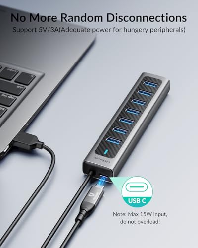GM7U USB Hub 3.0 7 Porte, Cavo Lungo 1 M, Alluminio, Duplicatore USB, Porta USB Multipla per PC, Laptop, Computer Desktop, PS4, PS5, Mac più Vecchi, Unità Flash, Tastiera, Mouse - Hub USB - Immagine 4